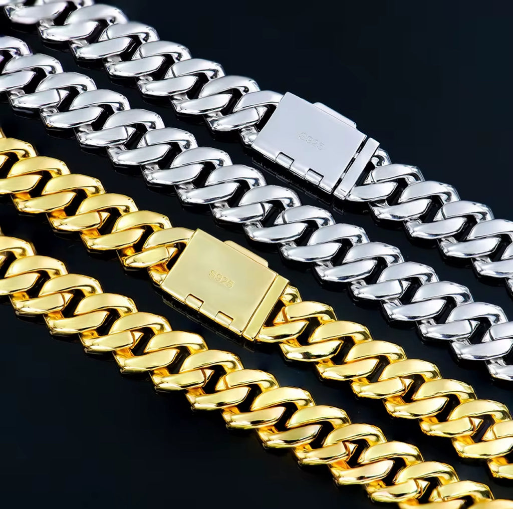 Diamond Sterling Silver Moissanite Miami Cuban Link Chain HipHop