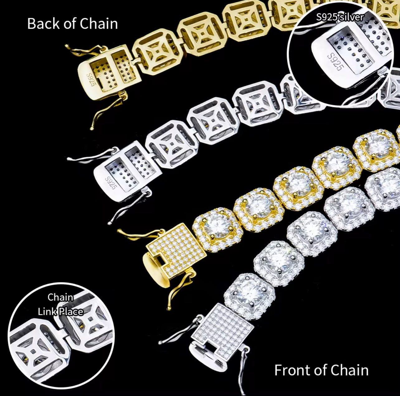 Moissanite square Cut Clustered Tennis Chain Bracelet