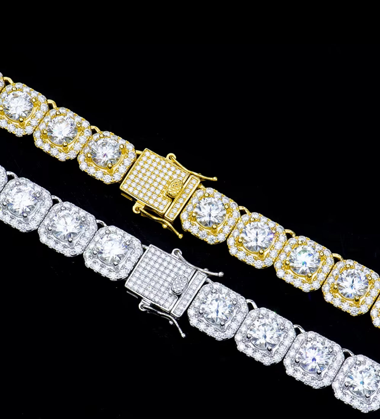 Moissanite square Cut Clustered Tennis Chain Bracelet
