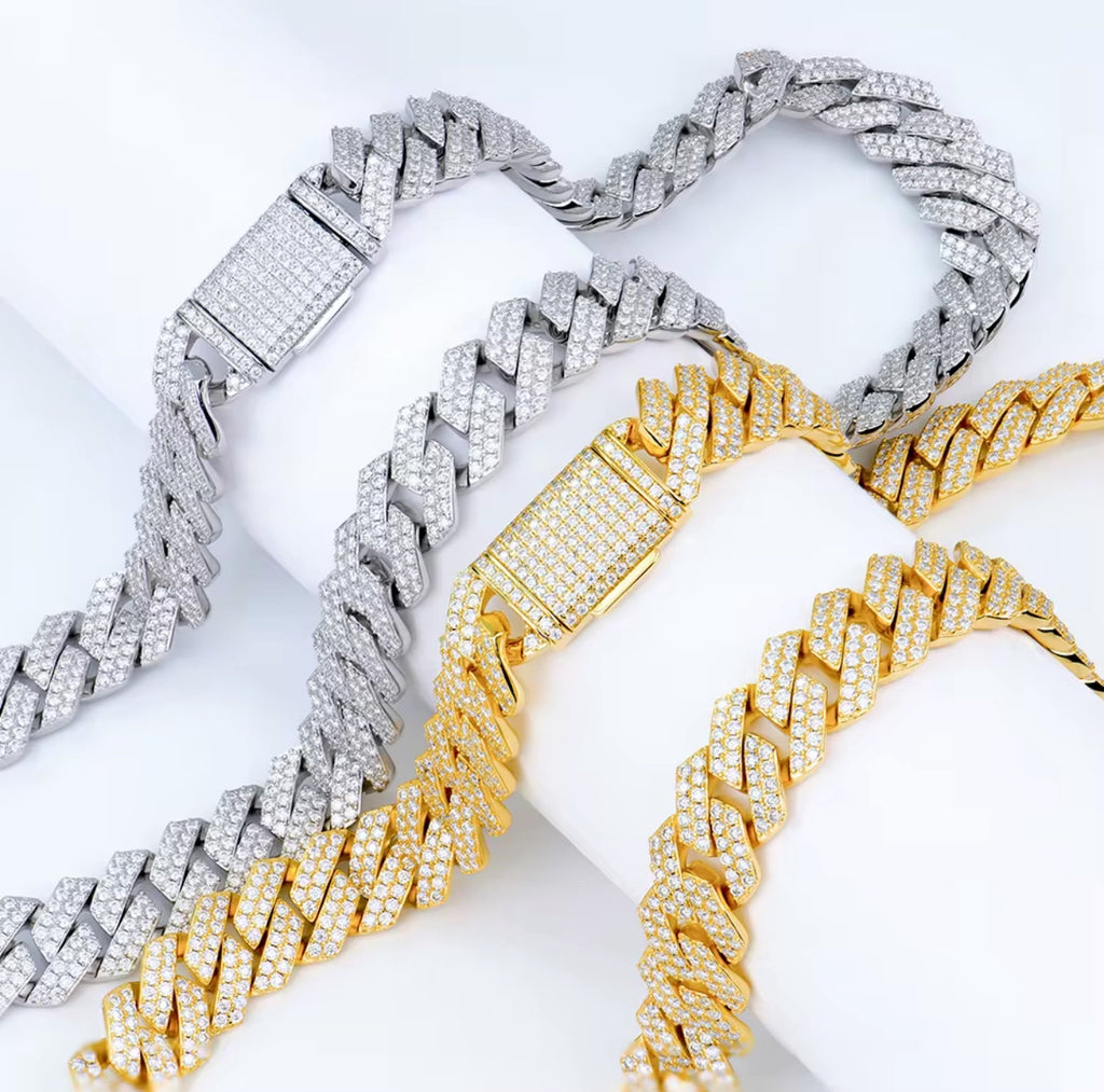 Diamond Sterling Silver Moissanite Miami Cuban Link Chain HipHop