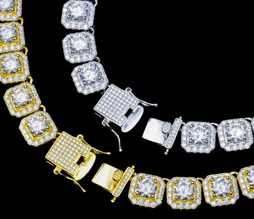 11mm Moissanite Square Cut Clustered Tennis Chain Bracelet