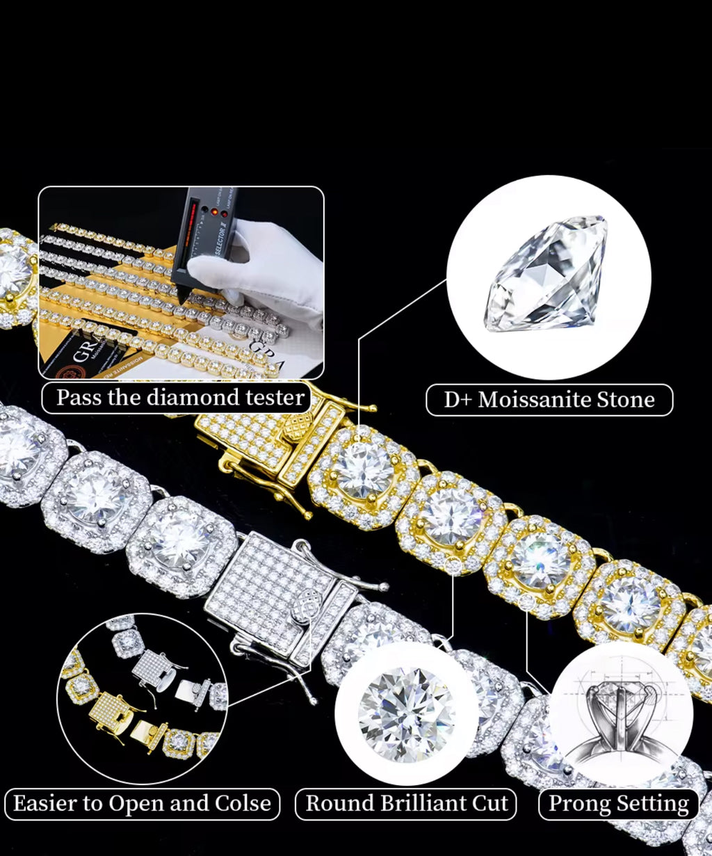 Moissanite square Cut Clustered Tennis Chain Bracelet