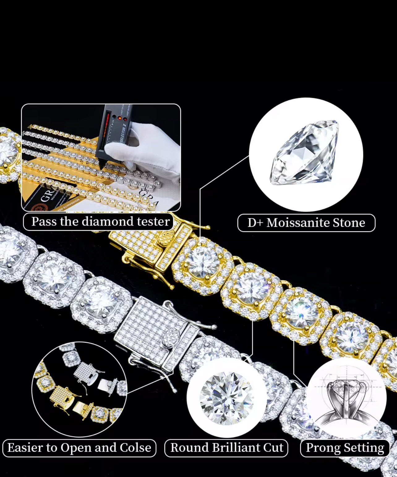 Moissanite square Cut Clustered Tennis Chain Bracelet